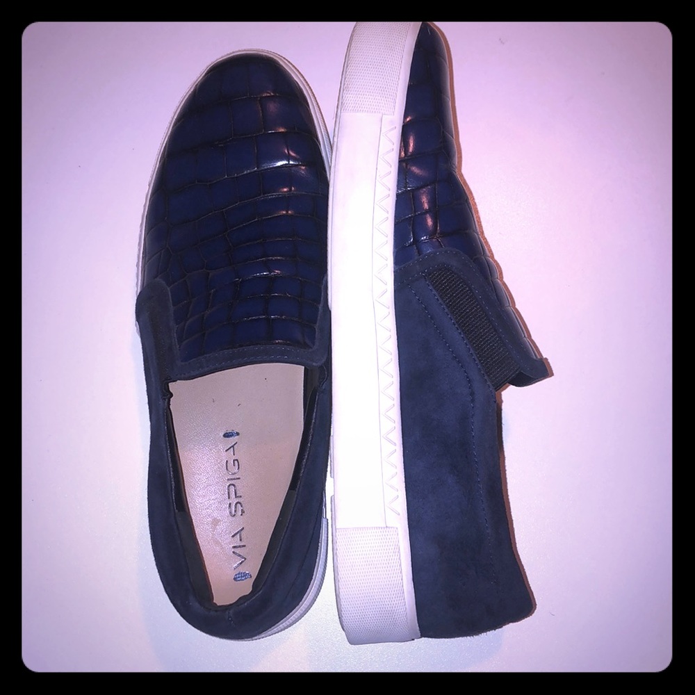 Via Spiga Navy Croc Slip On sneakers